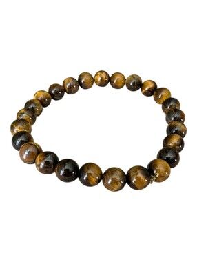 Tiger Eye Beaded Stretch Bracelet - Brown and Gold